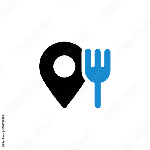 Restaurant location pin with fork icon.