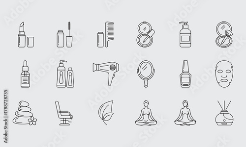 Beauty & Cosmetics Icon Set, Editable Vector, Skincare, Make-up and Wellness Symbols