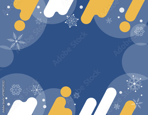 冬　雪の結晶　幾何学模様デザインフレーム　青・黄