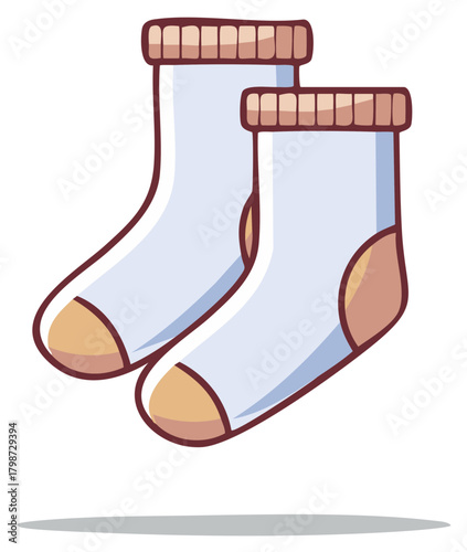 A simple vector illustration of a pair of cozy white socks with brown toes and heels