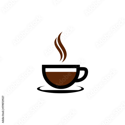 Steaming hot coffee cup on a saucer.
