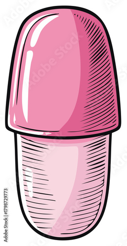 Illustration of Pink Mushroom Shape Object with Line Art Shading for Graphic Resources