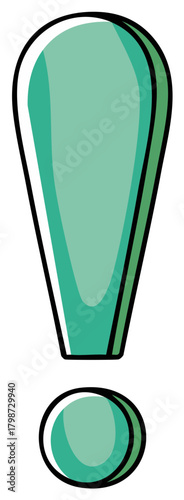 Turquoise Exclamation Mark Symbol with a Rounded Dot and Black Outline