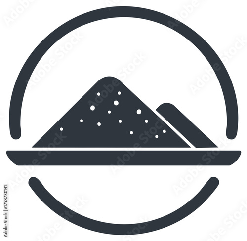 Black icon of two piles of granular ingredient like sugar or flour in a round frame