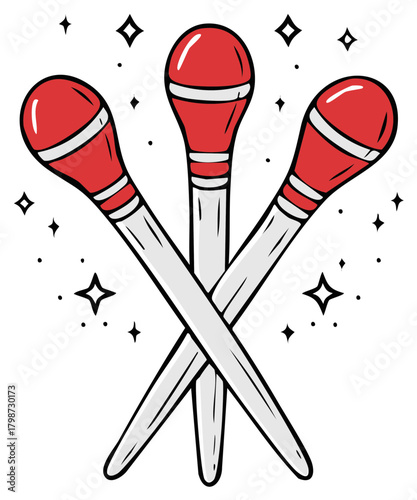 Three Drum Major Batons Crossed with Stars Illustration Design Element