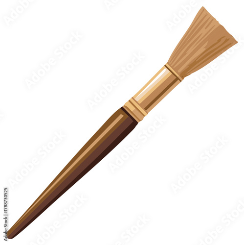 Illustration of a Paintbrush with Wooden Handle and Brown Bristles on White Background