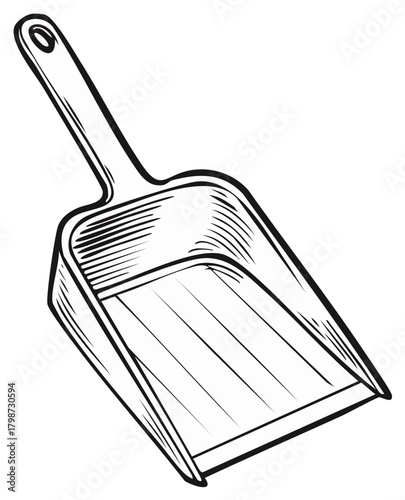 Simple Line Art Illustration of a Household Dustpan Cleaning Tool Black and White Drawing