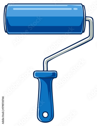 Cartoon blue paint roller tool for renovation and construction work