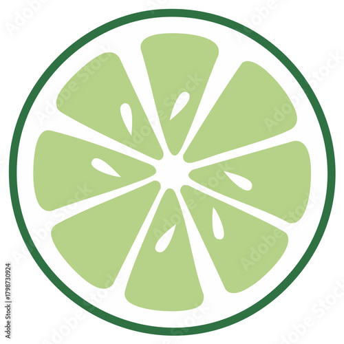 Fresh lime slice, bright green color and organic design, flat vector illustration.