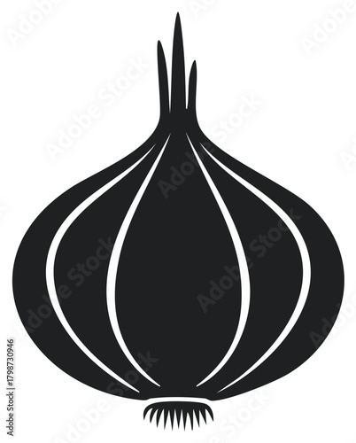 Black and White Illustrated Garlic Bulb Silhouette