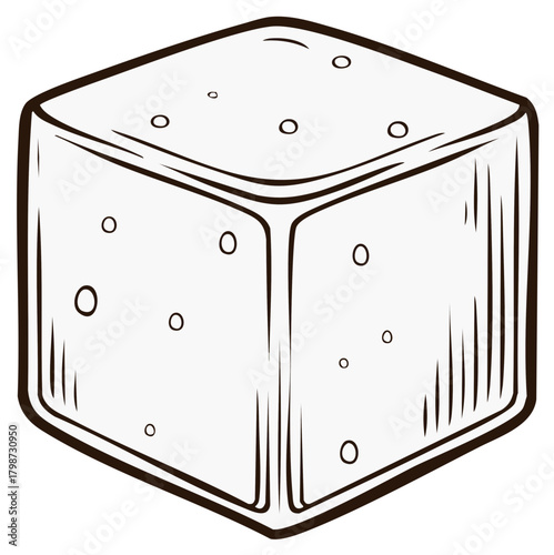 Stylized sugar cube illustration, sweetening ingredient graphic element, hand-drawn vector, confectionery design, doodle.