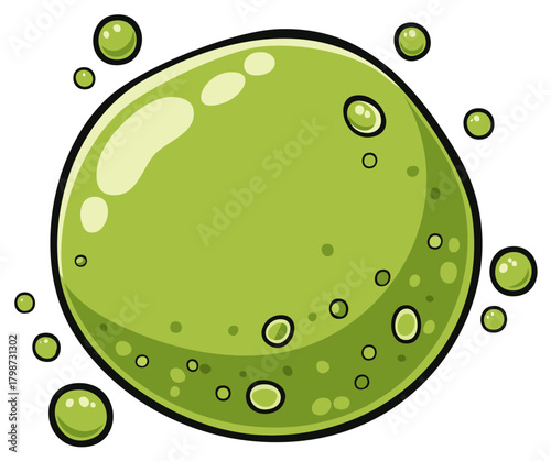 Green Cartoon Slime Blob with Bubbles Illustration for Digital Art Projects