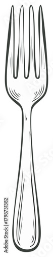 Hand Drawn Sketch of a Four-Pronged Table Fork