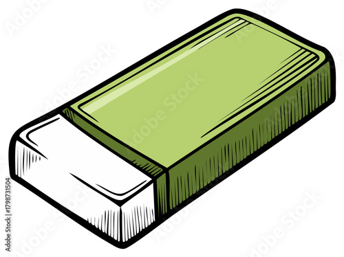 Green and white rubber eraser for erasing pencils on paper for office or school works