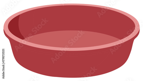 Vibrant Red Oval Plastic Basin Isolated Empty Household Container Vector Illustration
