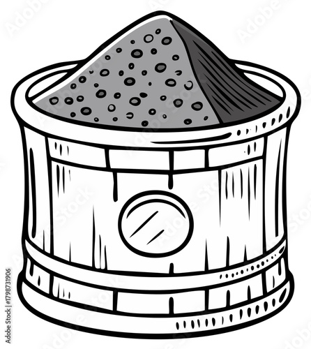 Hand Drawn Wooden Barrel Filled with Powder or Grains Illustration