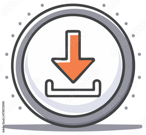 Stylized download icon with orange arrow and circular border symbolizing data transfer