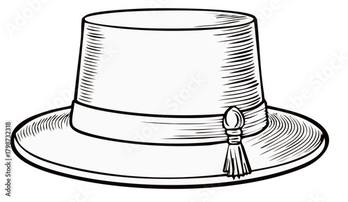 Stylized Top Hat with Decorative Tassel and Ribbon Band