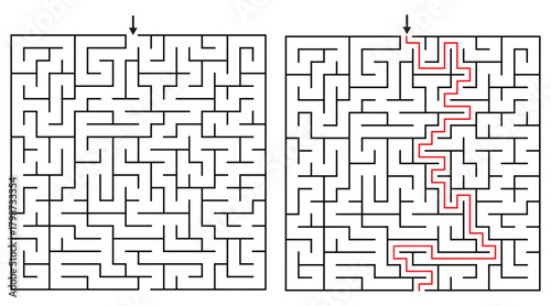 20 by 20 Orthogonal Rectangular Maze Game for Adults - Simple and Easy Maze Game Flat Vector Black and White Outline Illustration - Easy Problem Solving Game kdp.