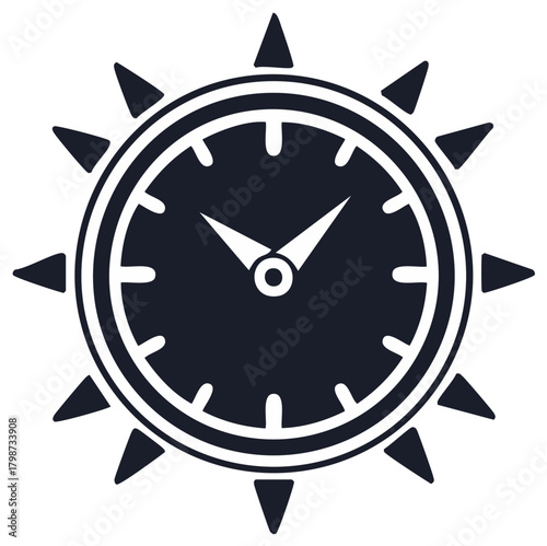 Simple Sun Clock Icon Graphic Black and White Timepiece Illustration