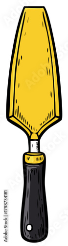 Yellow garden trowel illustration with black handle isolated on white background