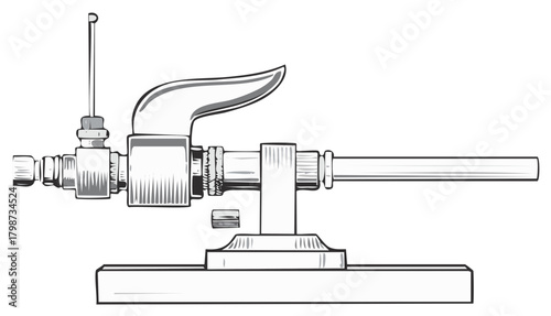 Monochrome vector illustration of an industrial flow control valve with a lever handle
