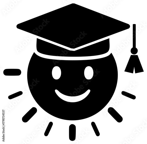 Smiling sun wearing graduation cap, happy school education concept