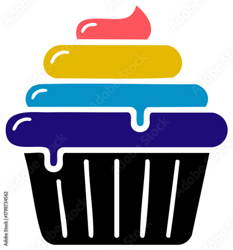 Colorful Cupcake with Frosting Layers Vector Graphic Style