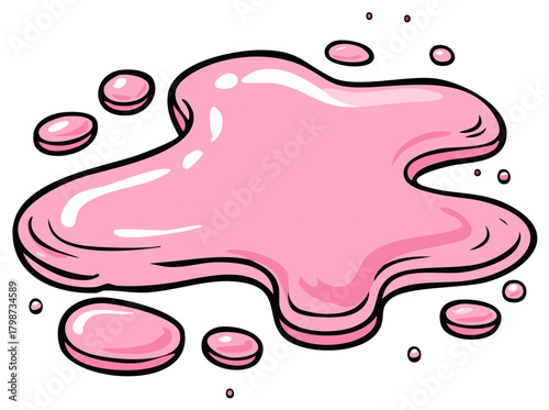 Pink Blob and Droplets Graphic, Cartoon Style Illustration, Candy Color, Glossy Effect