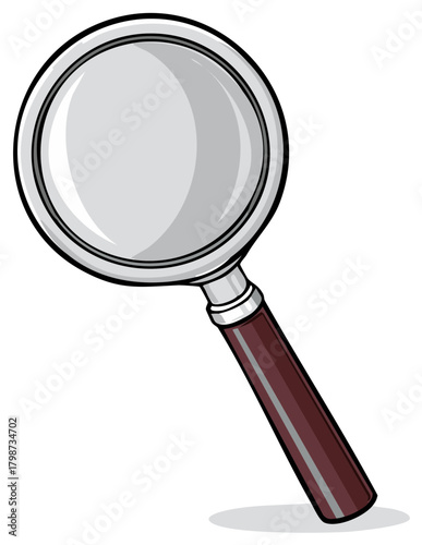 Simple cartoon illustration of a magnifying glass for search and investigation