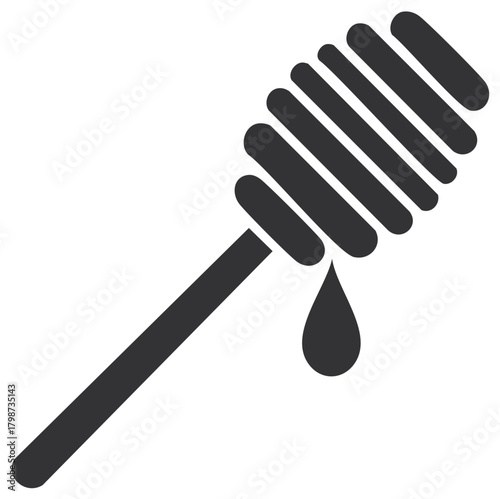 Honey dipper stick dripping syrup, spooning honey icon, healthy natural food, sweetener