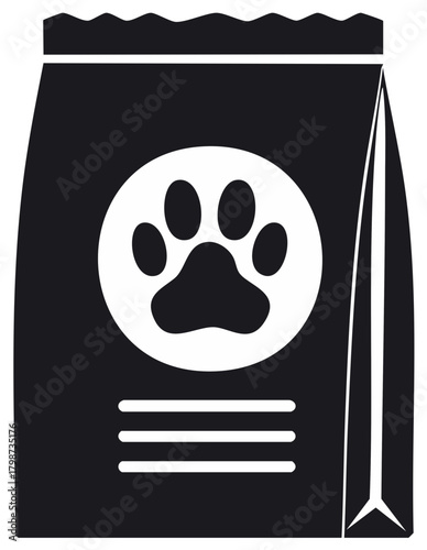 Dog food bag silhouette with paw print icon pet food packaging vector isolated