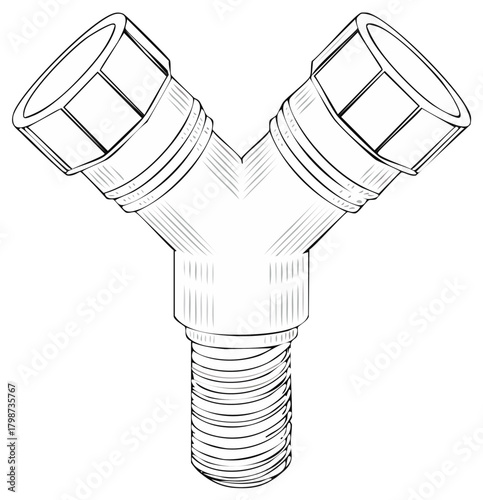 Y-shaped Pipe Fitting with Threaded Connector, Plumbing Fixture Illustration