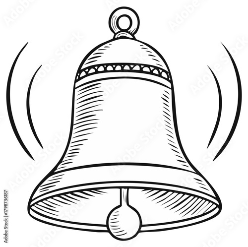 Classic Ringing Bell Hand Drawn Line Art Illustration Notification Alert Symbol