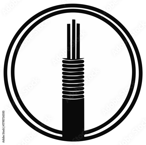 Abstract symbol of bundled fiber optic cable inside a double circle