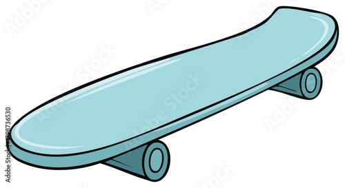 Turquoise skateboard with black outline and wheels isolated on white background