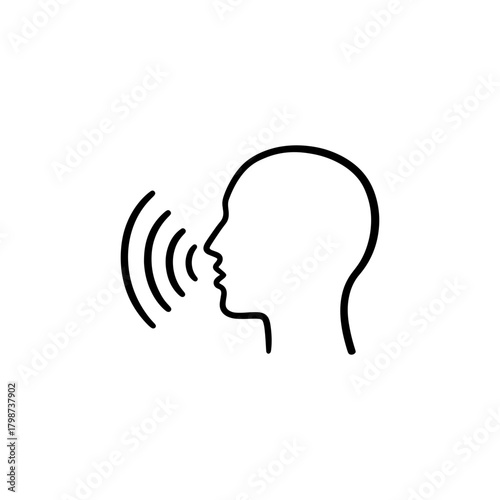 Silhouette of a head with sound waves emanating from the mouth in a simple black and white line drawing