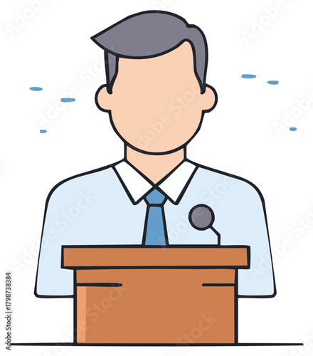 Man at Podium Speaking with Microphone and Small Dots Representing Sound Waves