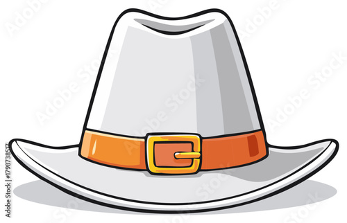 Illustration of a Pilgrim Hat with Orange Belt and Buckle