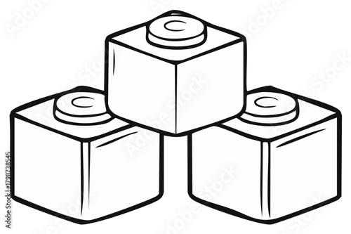 Stack of three simple building blocks with circular studs for connecting