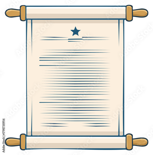 Scroll with Star and Lined Text Vintage Document Rolled Parchment