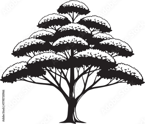 Stylized Silhouette of a Large Tree with Full Canopy vector illustration