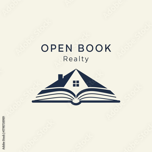 Open Book Realty Logo Design with House and Book Symbol.