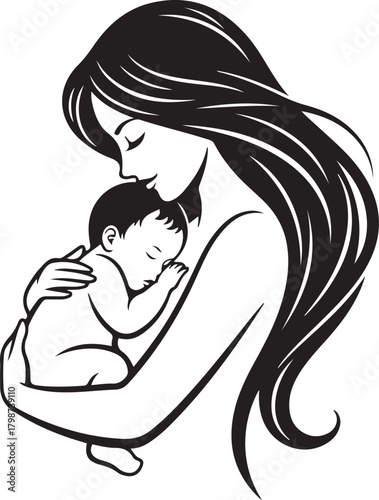 Woman Tenderly Holding Sleeping Baby Silhouette child infant