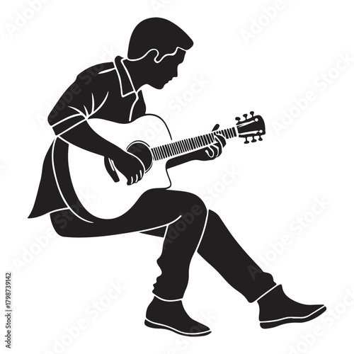 Guitarist playing acoustic guitar Vector