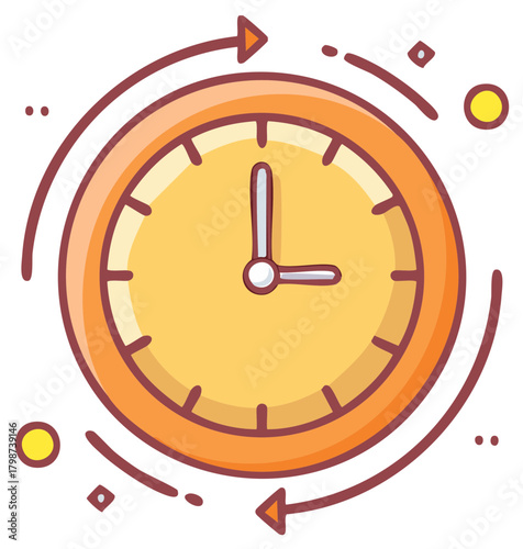 Clock Icon with Arrows Circling, Time Management Design, Illustration