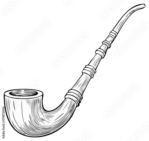 Traditional Smoking Pipe Illustration Black and White Engraving Style Design