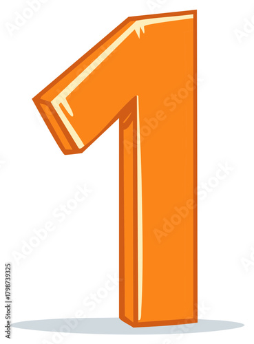 Bold orange number one digit with a cartoonish three dimensional style and highlights
