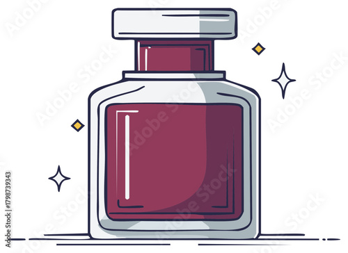 Sparkling maroon nail polish in a square glass bottle cartoon icon