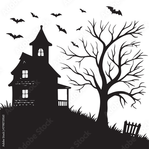 Halloween haunted house silhouette Vector